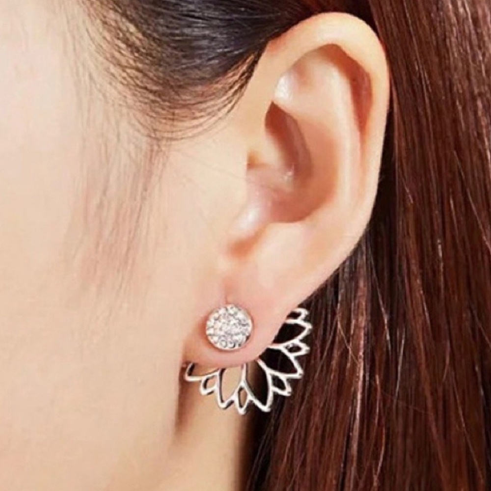 Silver Lotus Flower Stud Earrings